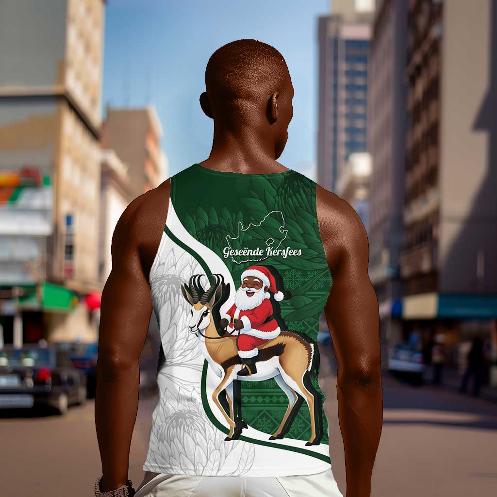 South Africa Christmas In July Men Tank Top Geseende Kersfees Springbok Black Santa