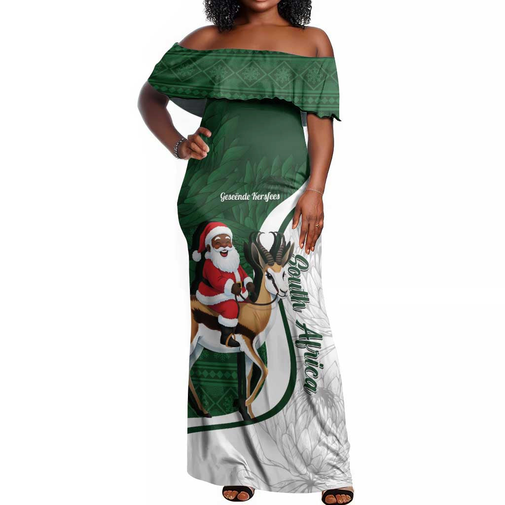 South Africa Christmas In July Off Shoulder Maxi Dress Geseende Kersfees Springbok Black Santa