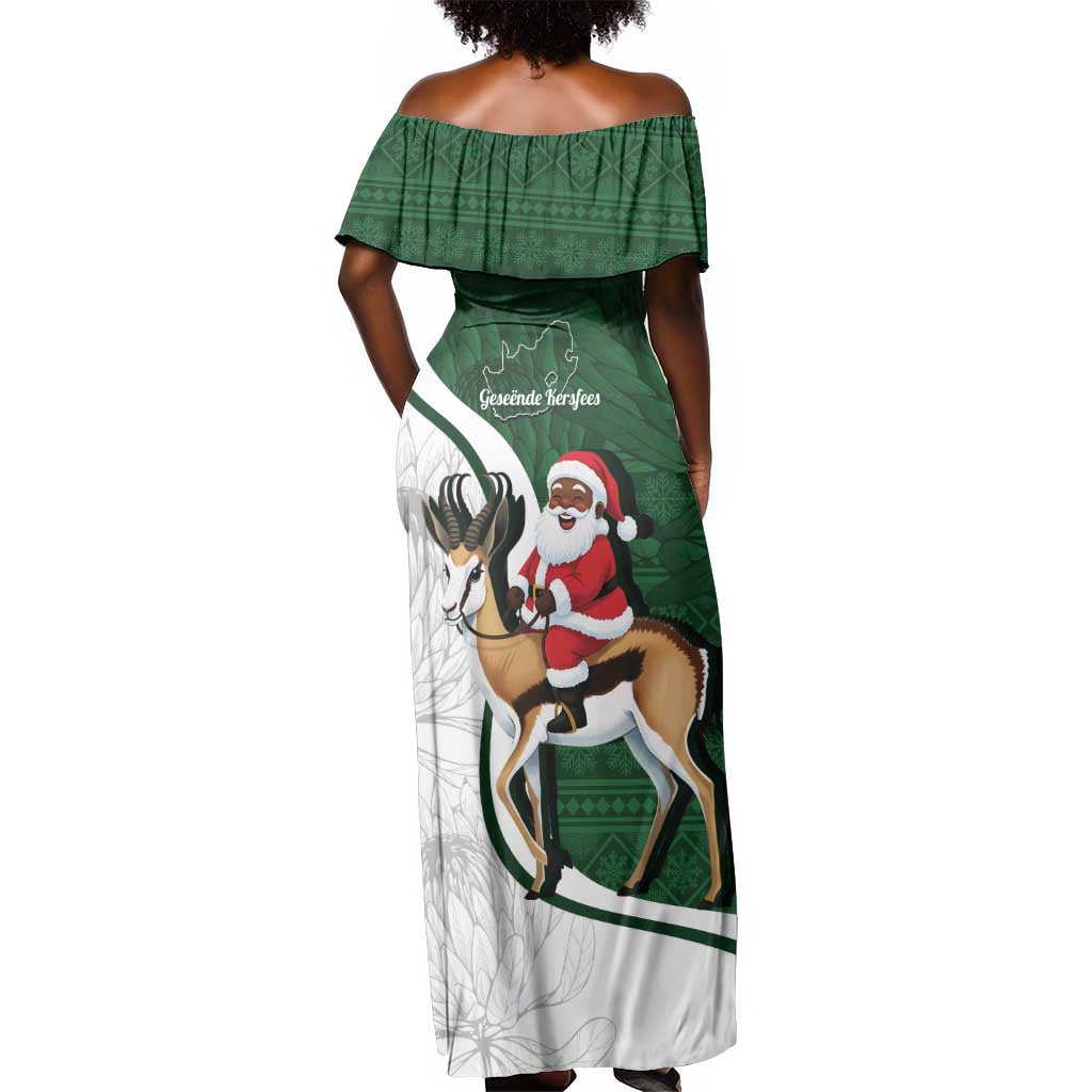 South Africa Christmas In July Off Shoulder Maxi Dress Geseende Kersfees Springbok Black Santa