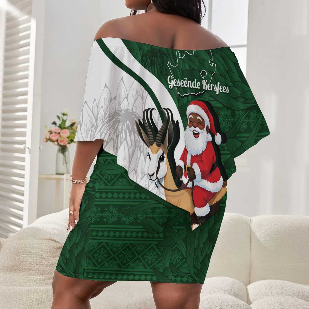 South Africa Christmas In July Off Shoulder Short Dress Geseende Kersfees Springbok Black Santa
