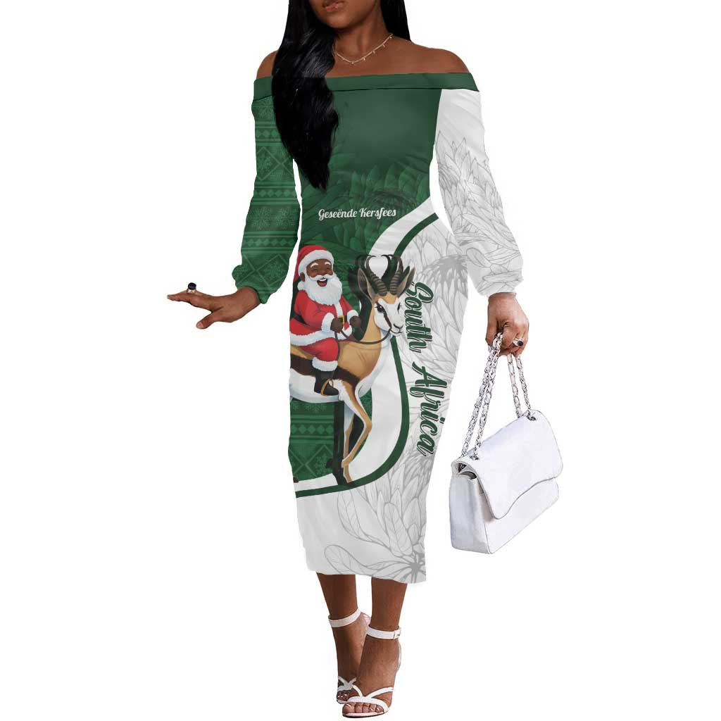 South Africa Christmas In July Off The Shoulder Long Sleeve Dress Geseende Kersfees Springbok Black Santa