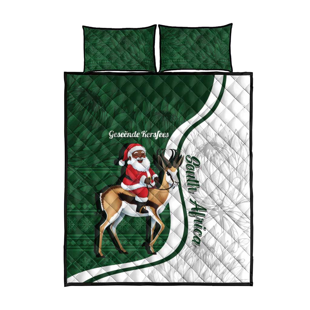 South Africa Christmas In July Quilt Bed Set Geseende Kersfees Springbok Black Santa