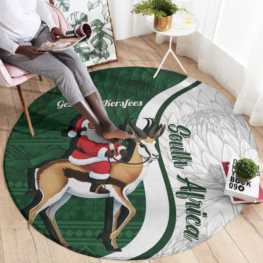 South Africa Christmas In July Round Carpet Geseende Kersfees Springbok Black Santa