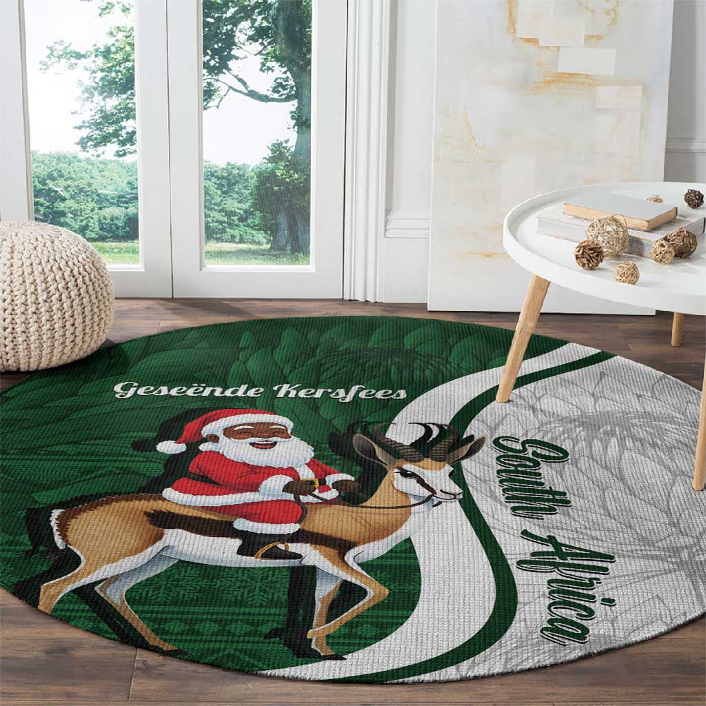 South Africa Christmas In July Round Carpet Geseende Kersfees Springbok Black Santa