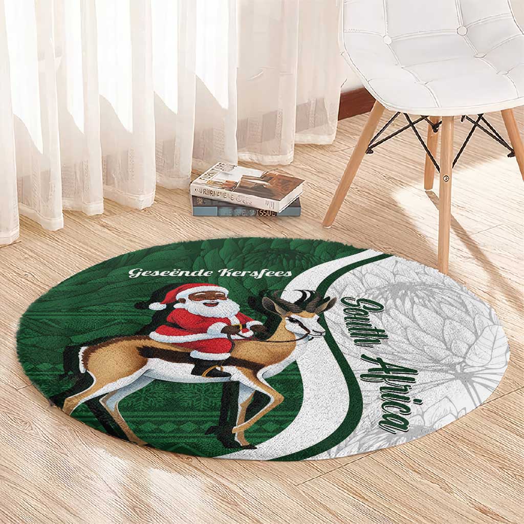 South Africa Christmas In July Round Carpet Geseende Kersfees Springbok Black Santa
