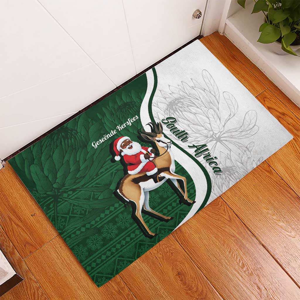 South Africa Christmas In July Rubber Doormat Geseende Kersfees Springbok Black Santa