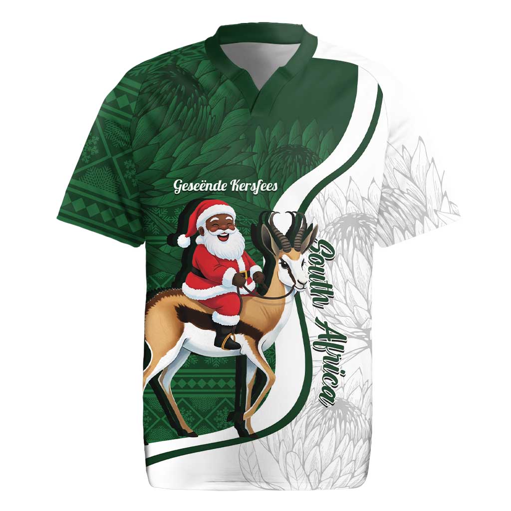 South Africa Christmas In July Rugby Jersey Geseende Kersfees Springbok Black Santa