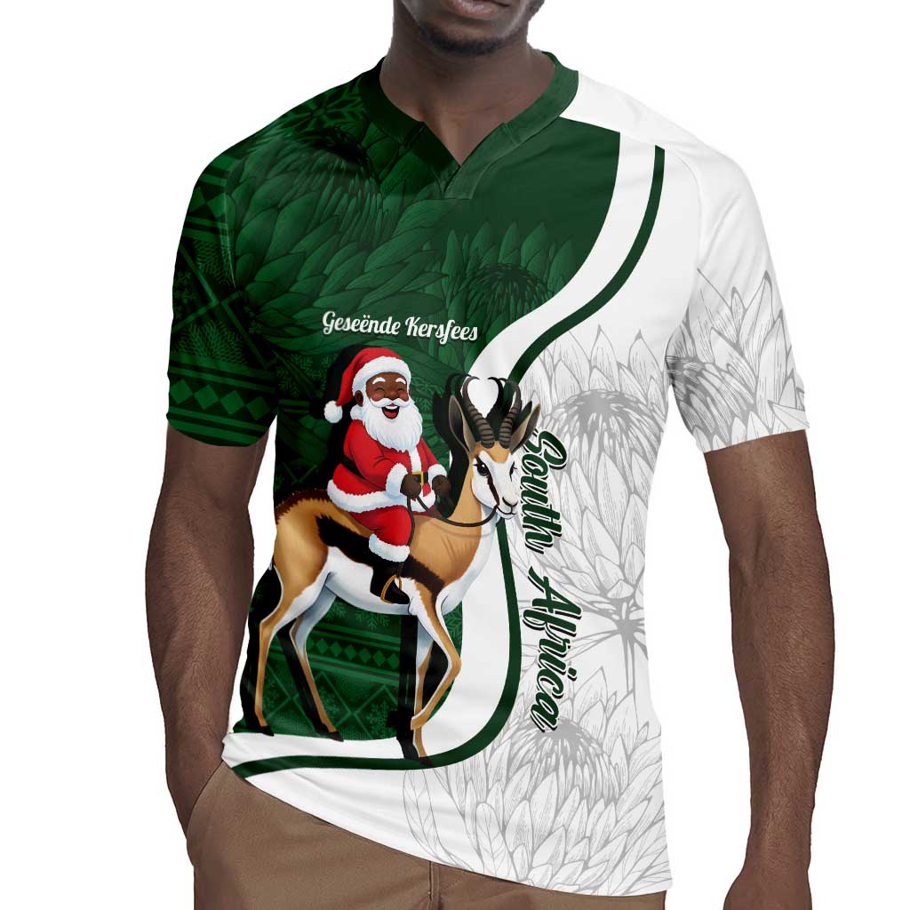 South Africa Christmas In July Rugby Jersey Geseende Kersfees Springbok Black Santa