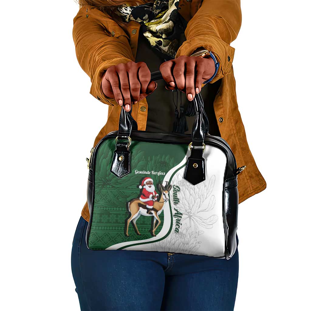 South Africa Christmas In July Shoulder Handbag Geseende Kersfees Springbok Black Santa