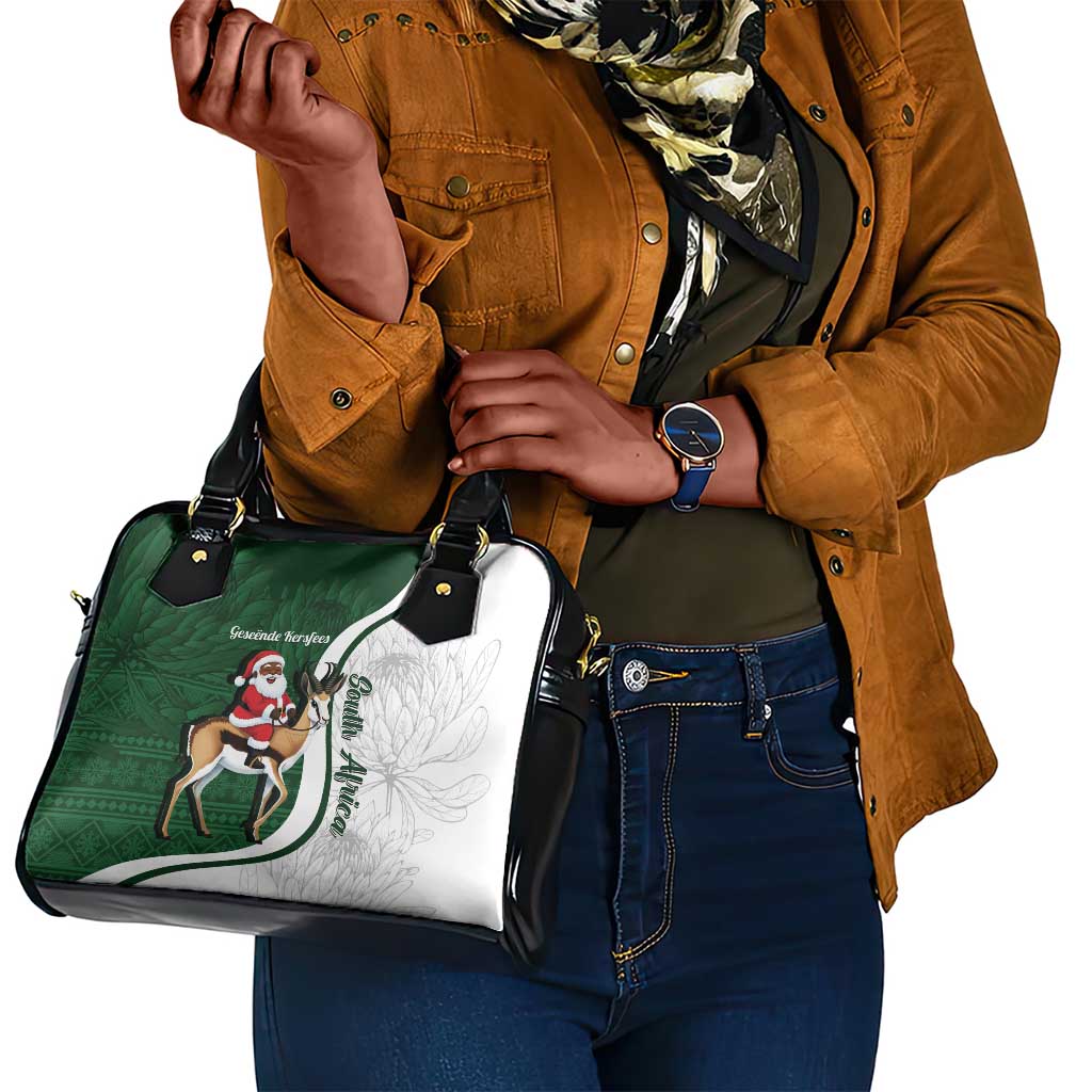 South Africa Christmas In July Shoulder Handbag Geseende Kersfees Springbok Black Santa