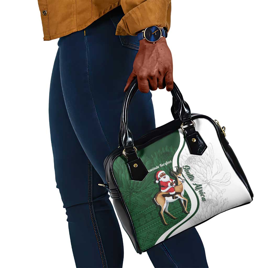 South Africa Christmas In July Shoulder Handbag Geseende Kersfees Springbok Black Santa