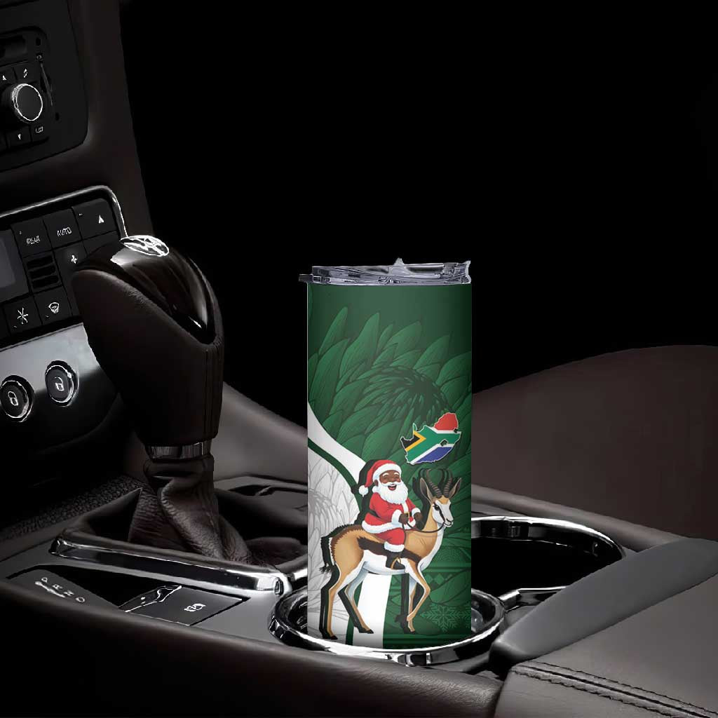 South Africa Christmas In July Skinny Tumbler Geseende Kersfees Springbok Black Santa