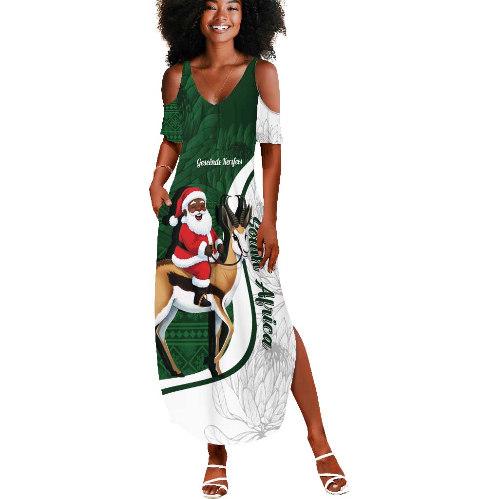 South Africa Christmas In July Summer Maxi Dress Geseende Kersfees Springbok Black Santa
