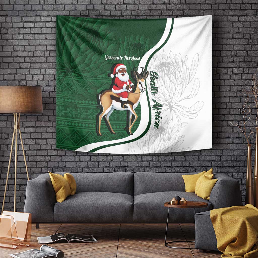 South Africa Christmas In July Tapestry Geseende Kersfees Springbok Black Santa