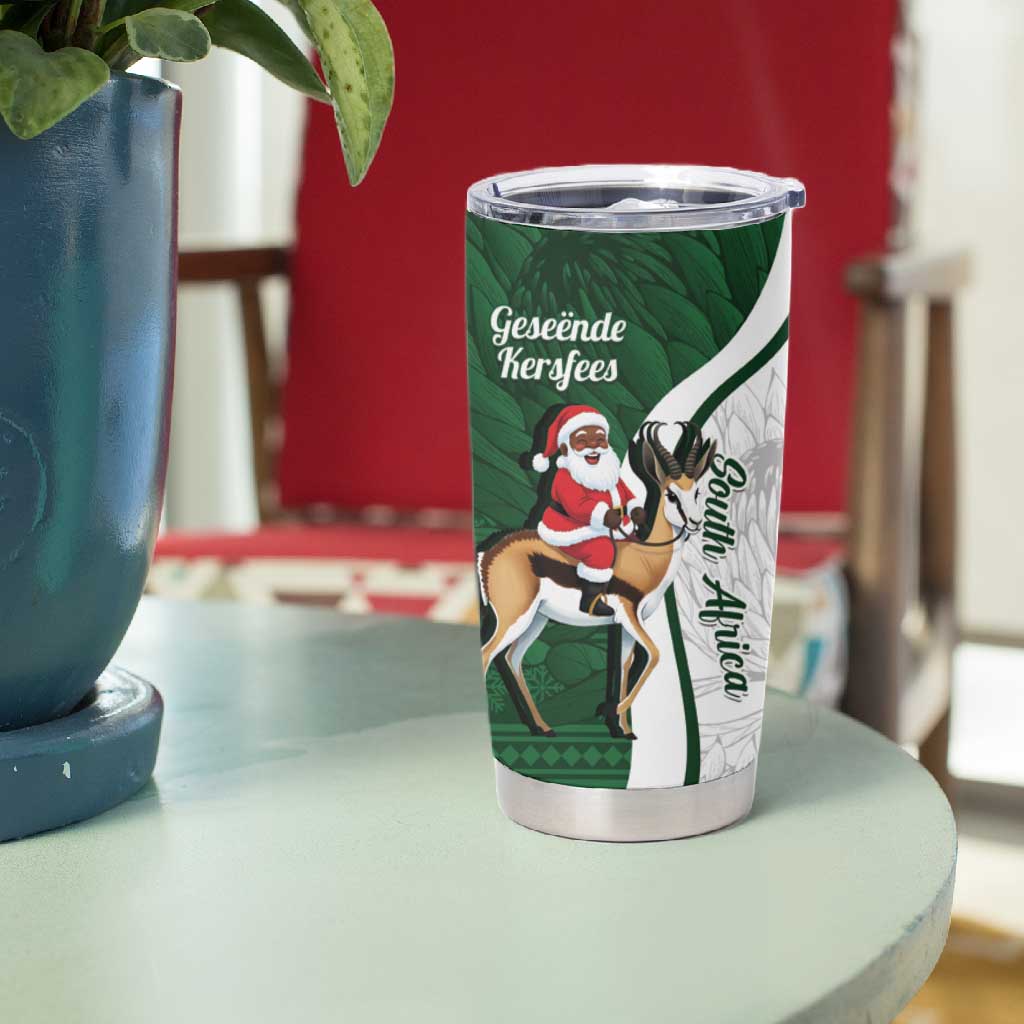 South Africa Christmas In July Tumbler Cup Geseende Kersfees Springbok Black Santa