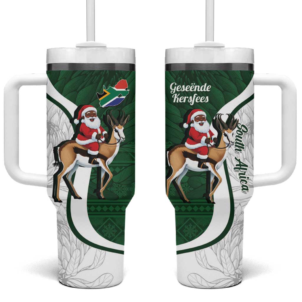 South Africa Christmas In July Tumbler With Handle Geseende Kersfees Springbok Black Santa