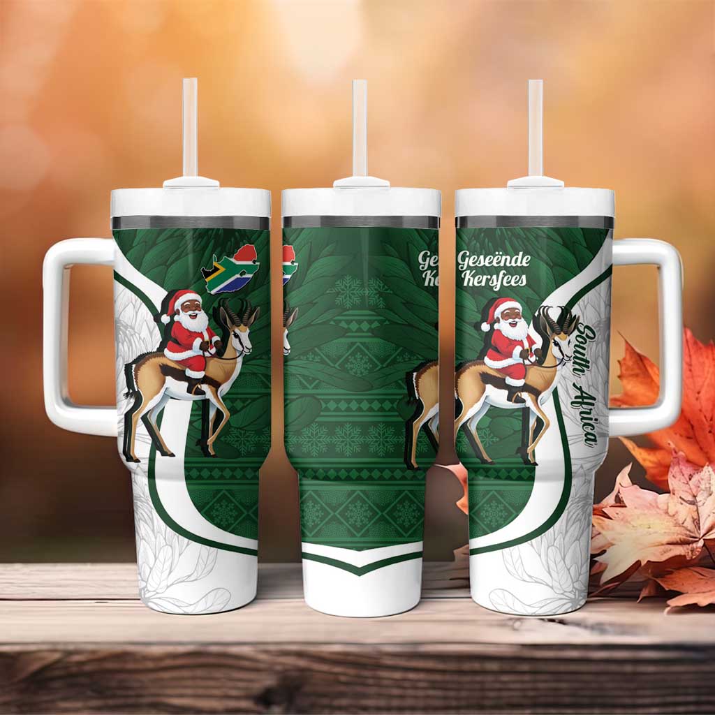 South Africa Christmas In July Tumbler With Handle Geseende Kersfees Springbok Black Santa