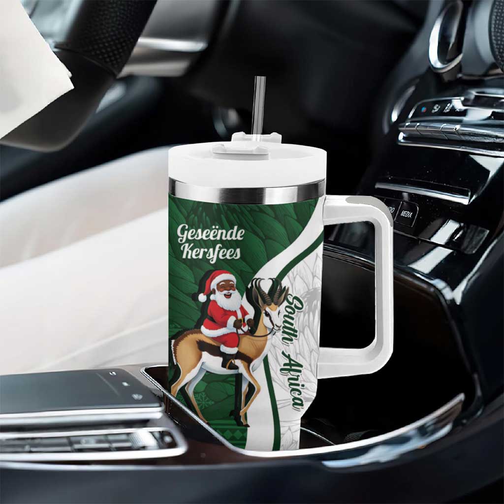 South Africa Christmas In July Tumbler With Handle Geseende Kersfees Springbok Black Santa
