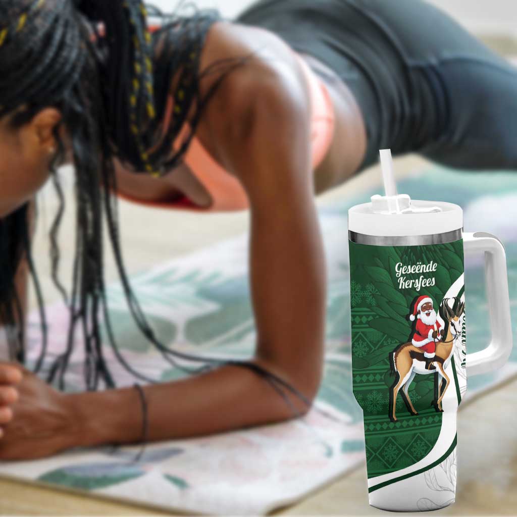 South Africa Christmas In July Tumbler With Handle Geseende Kersfees Springbok Black Santa