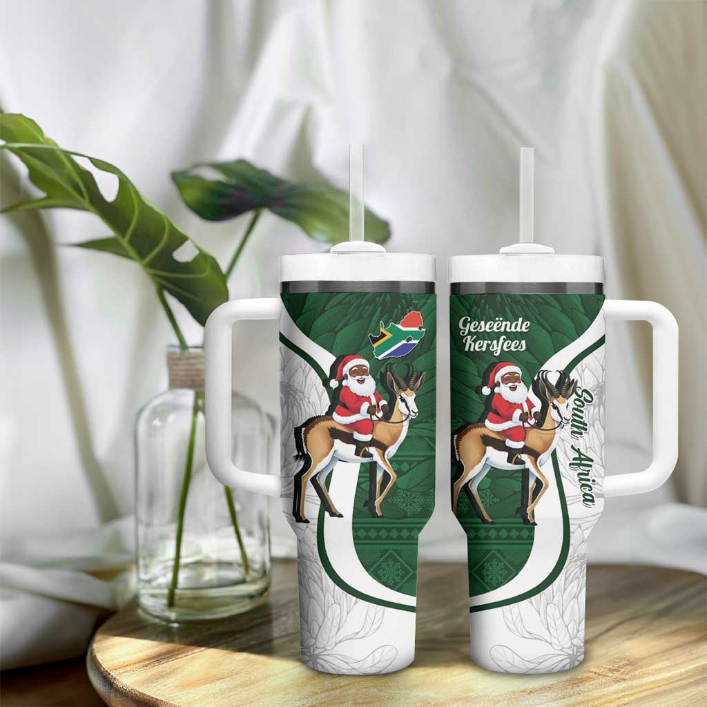 South Africa Christmas In July Tumbler With Handle Geseende Kersfees Springbok Black Santa