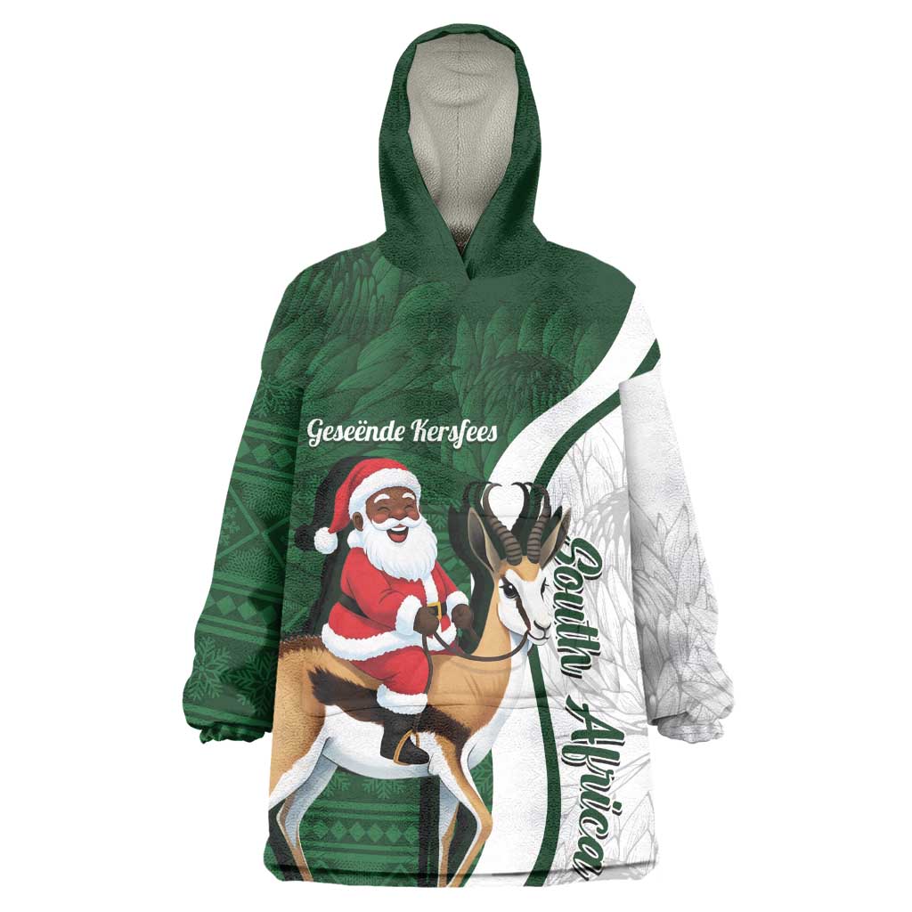 South Africa Christmas In July Wearable Blanket Hoodie Geseende Kersfees Springbok Black Santa