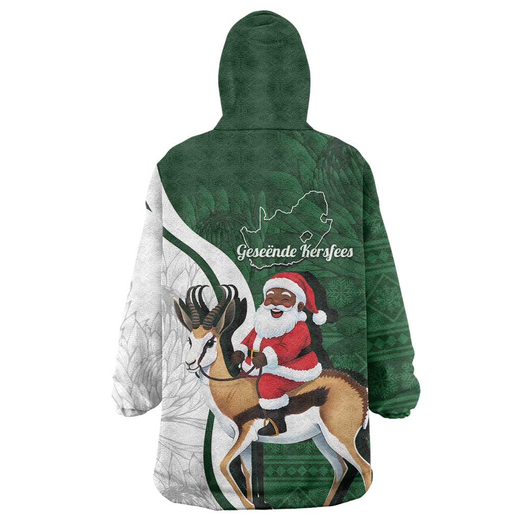 South Africa Christmas In July Wearable Blanket Hoodie Geseende Kersfees Springbok Black Santa