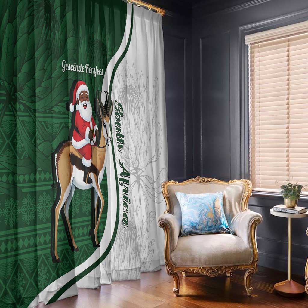 South Africa Christmas In July Window Curtain Geseende Kersfees Springbok Black Santa