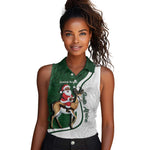 South Africa Christmas In July Women Sleeveless Polo Shirt Geseende Kersfees Springbok Black Santa