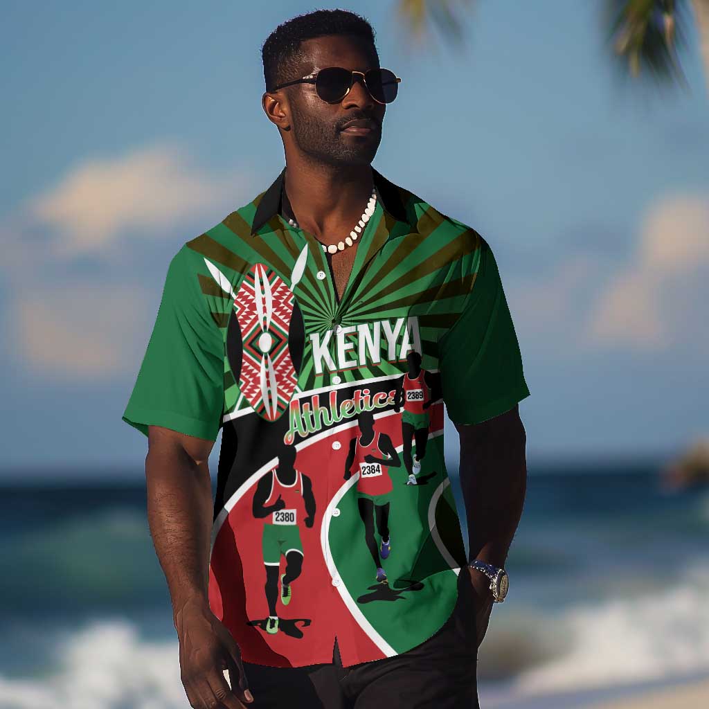 Afro Athletics Kenya Hawaiian Shirt Olono Maasai Shield Running Way - African Pride