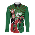 Afro Athletics Kenya Long Sleeve Button Shirt Olono Maasai Shield Running Way - African Pride