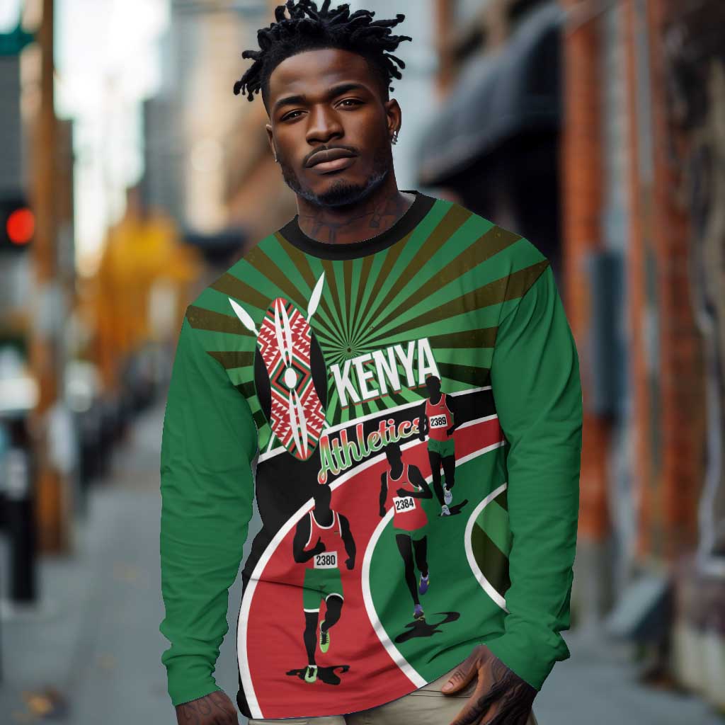 Afro Athletics Kenya Long Sleeve Shirt Olono Maasai Shield Running Way - African Pride