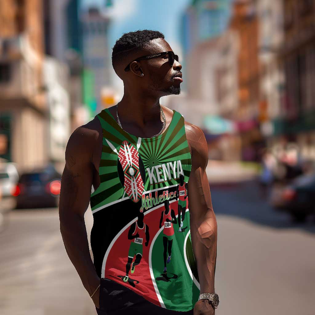 Afro Athletics Kenya Men Tank Top Olono Maasai Shield Running Way - African Pride