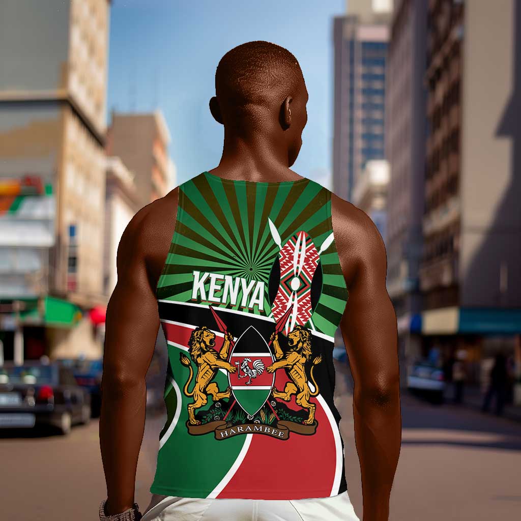Afro Athletics Kenya Men Tank Top Olono Maasai Shield Running Way - African Pride