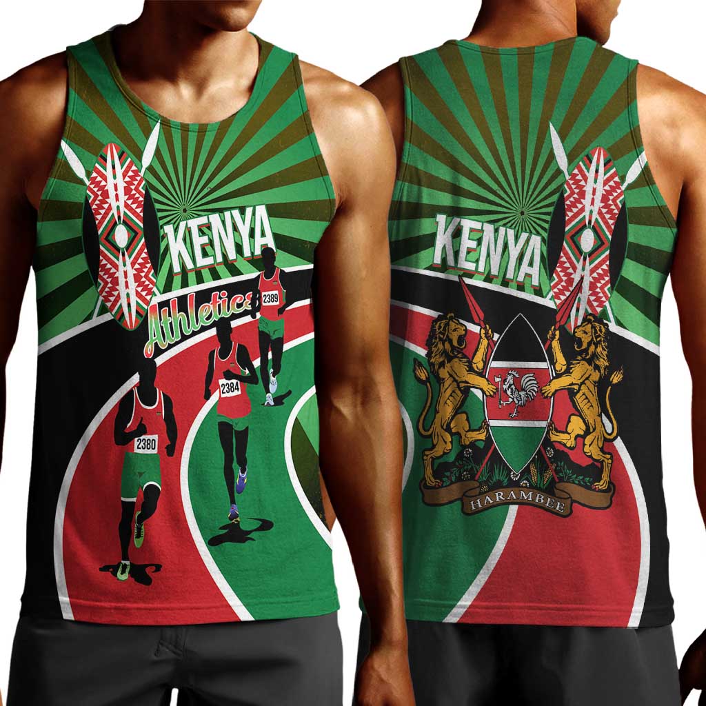 Afro Athletics Kenya Men Tank Top Olono Maasai Shield Running Way - African Pride