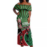 Afro Athletics Kenya Off Shoulder Maxi Dress Olono Maasai Shield Running Way - African Pride