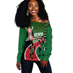 Afro Athletics Kenya Off Shoulder Sweater Olono Maasai Shield Running Way - African Pride