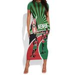 Afro Athletics Kenya Short Sleeve Bodycon Dress Olono Maasai Shield Running Way - African Pride