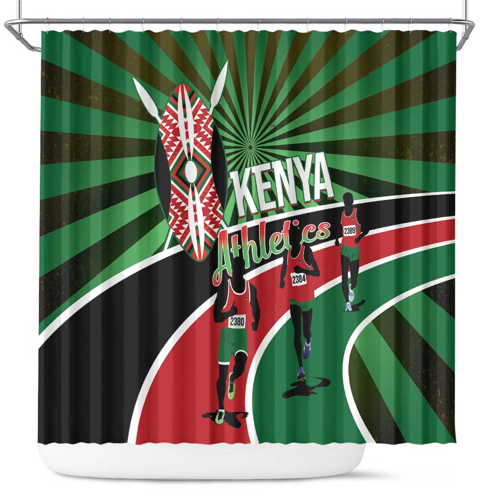 Afro Athletics Kenya Shower Curtain Olono Maasai Shield Running Way - African Pride