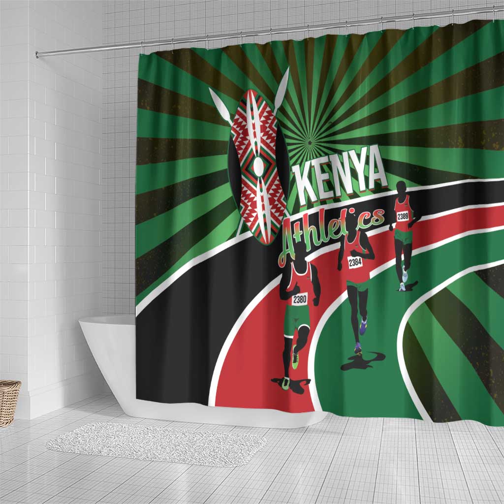 Afro Athletics Kenya Shower Curtain Olono Maasai Shield Running Way - African Pride