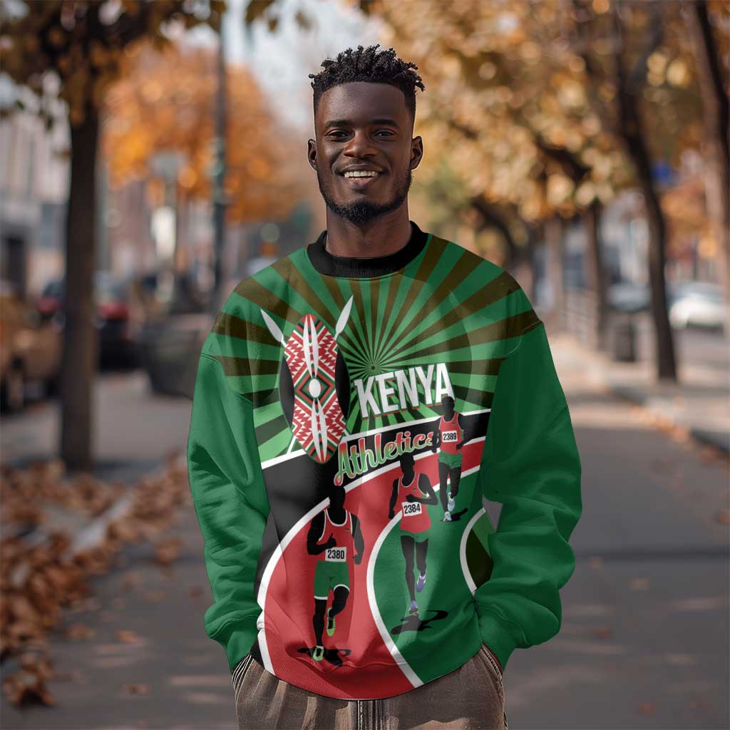 Afro Athletics Kenya Sweatshirt Olono Maasai Shield Running Way - African Pride