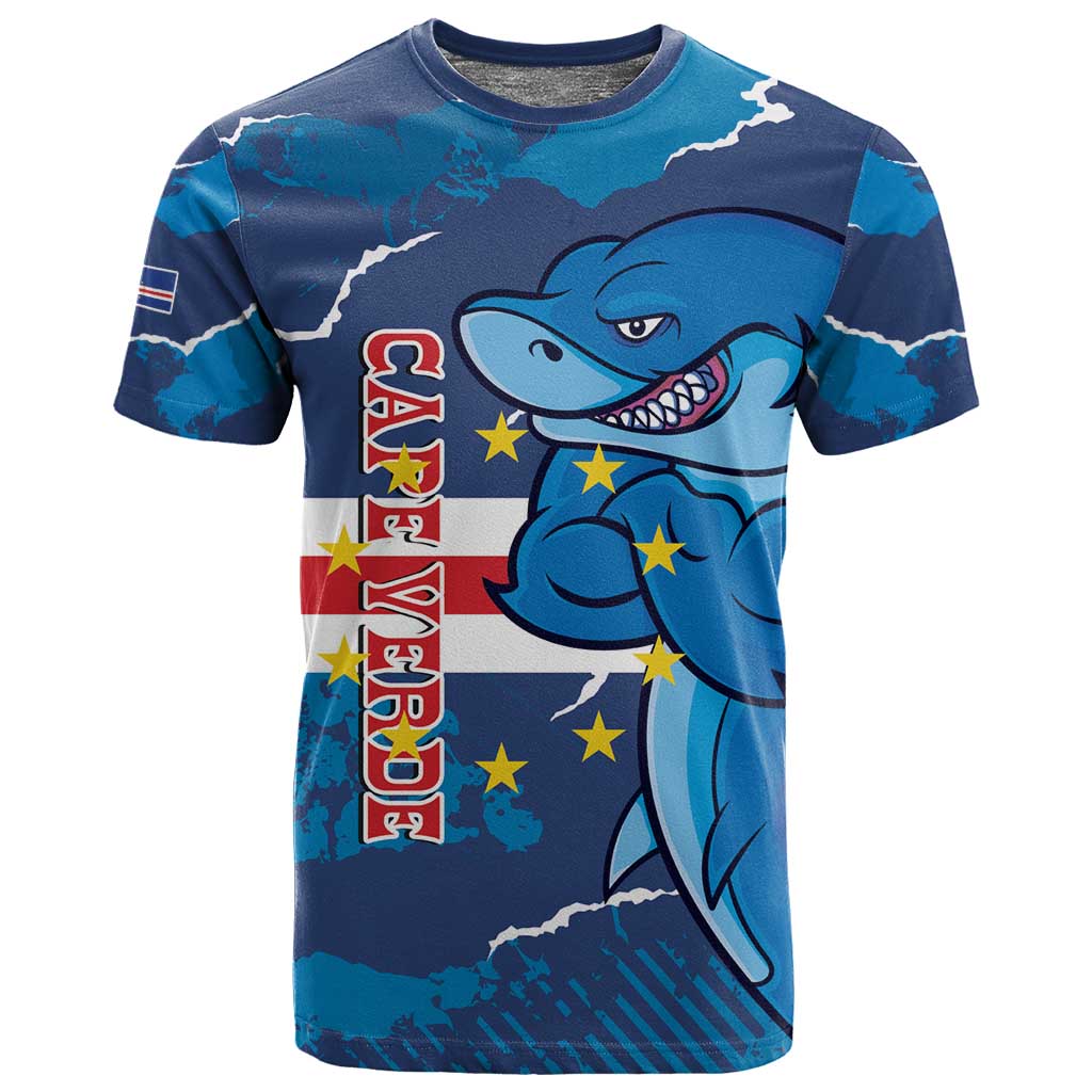 Custom Cape Verde Football T shirt Blue Sharks Mascot
