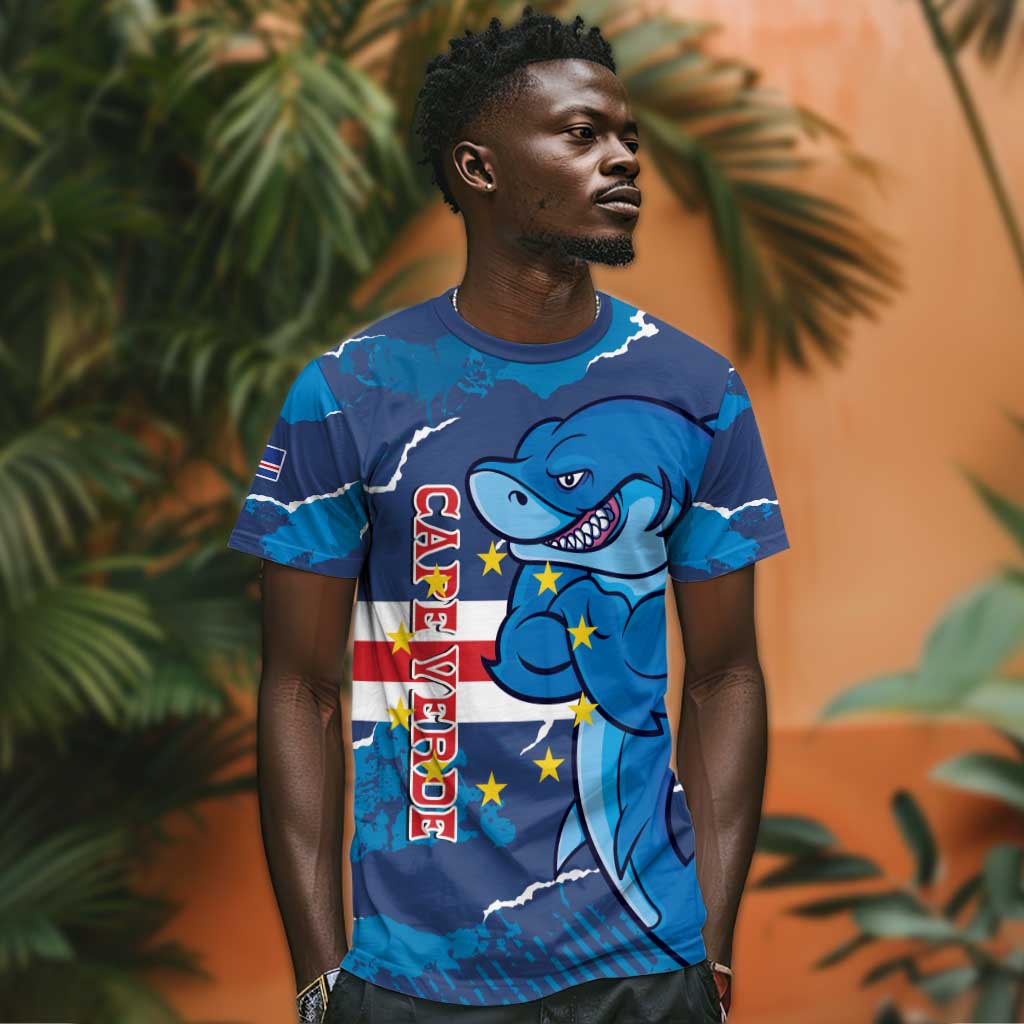 Custom Cape Verde Football T shirt Blue Sharks Mascot