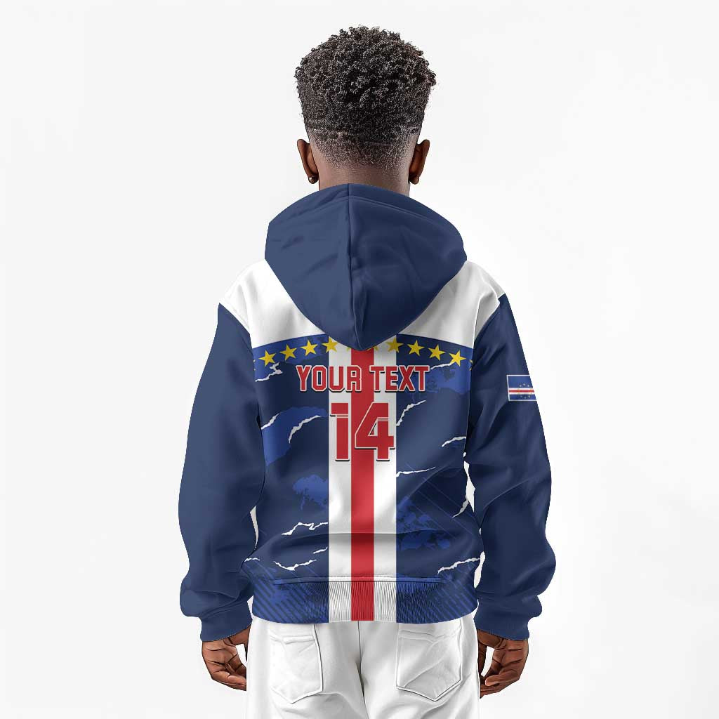 Custom Cape Verde Football Kid Hoodie Blue Sharks Sporty