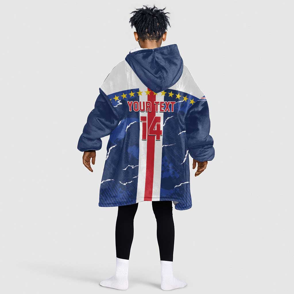 Custom Cape Verde Football Kid Wearable Blanket Hoodie Blue Sharks Sporty