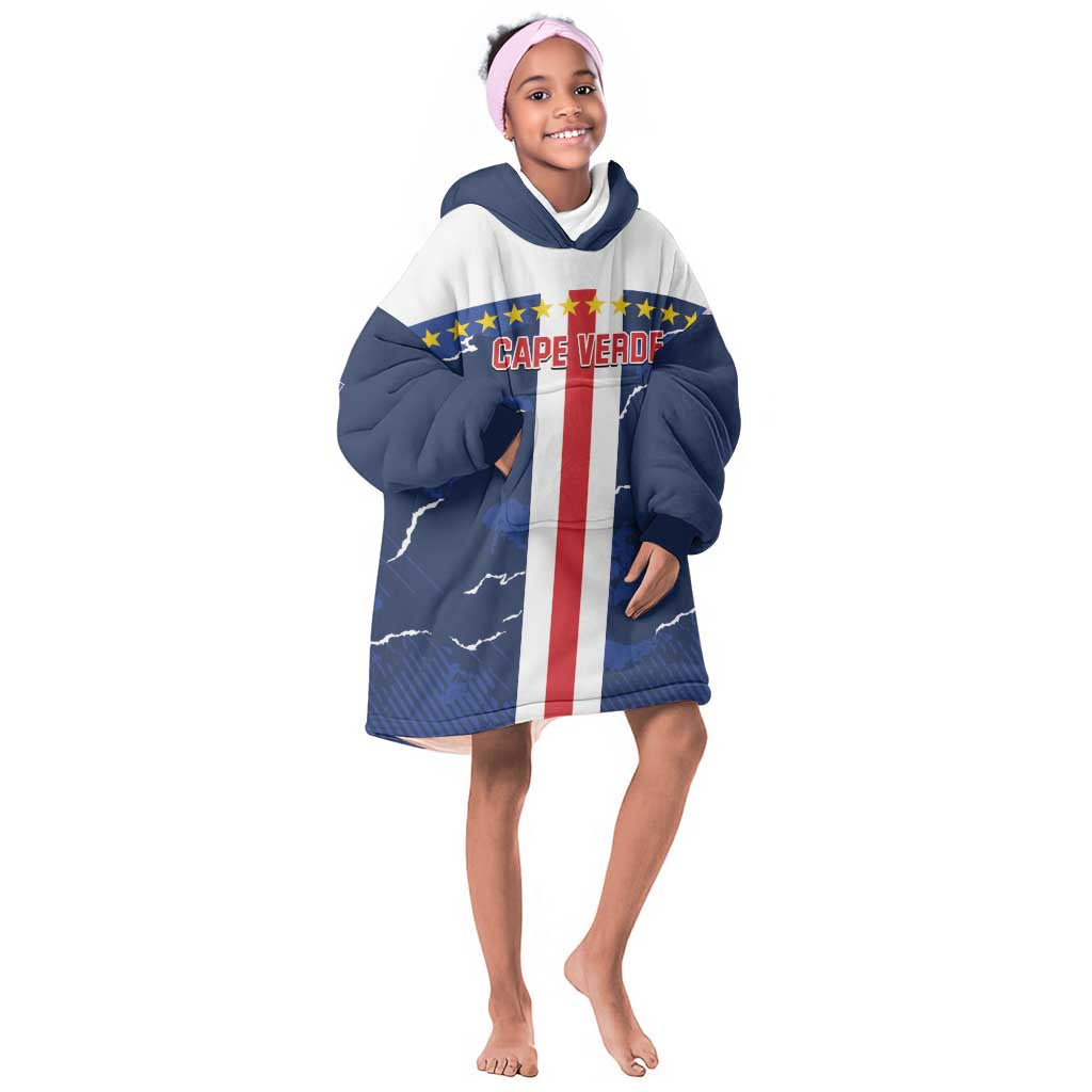 Custom Cape Verde Football Kid Wearable Blanket Hoodie Blue Sharks Sporty