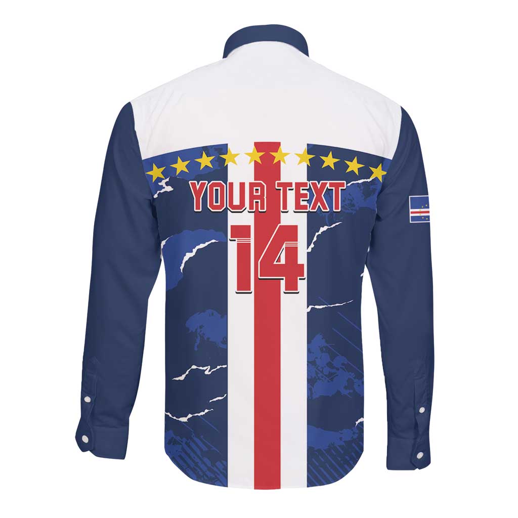 Custom Cape Verde Football Long Sleeve Button Shirt Blue Sharks Sporty