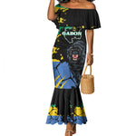 Personalized Gabon Black Panther Mermaid Dress Gabonese Map Grunge Style