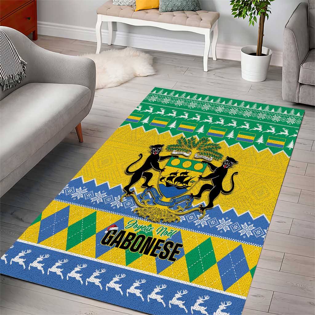 Afro Gabon Christmas Area Rug Joyeux Noel Coat Of Arms - African Pattern