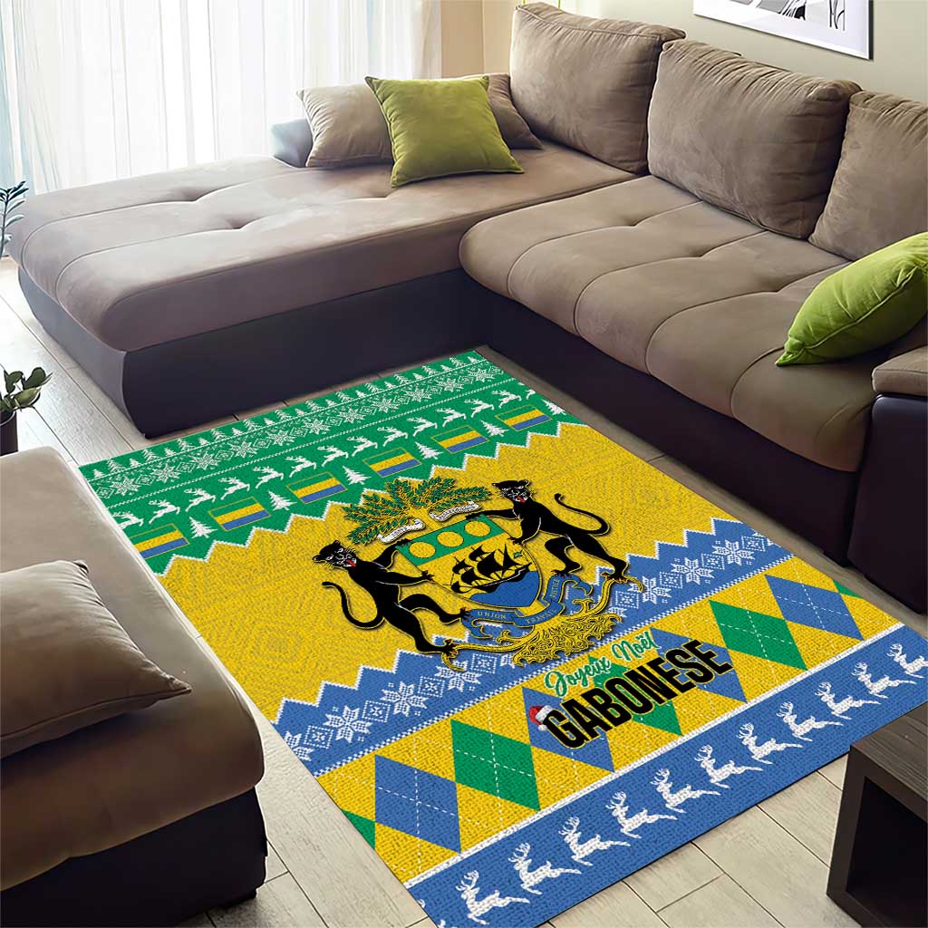 Afro Gabon Christmas Area Rug Joyeux Noel Coat Of Arms - African Pattern