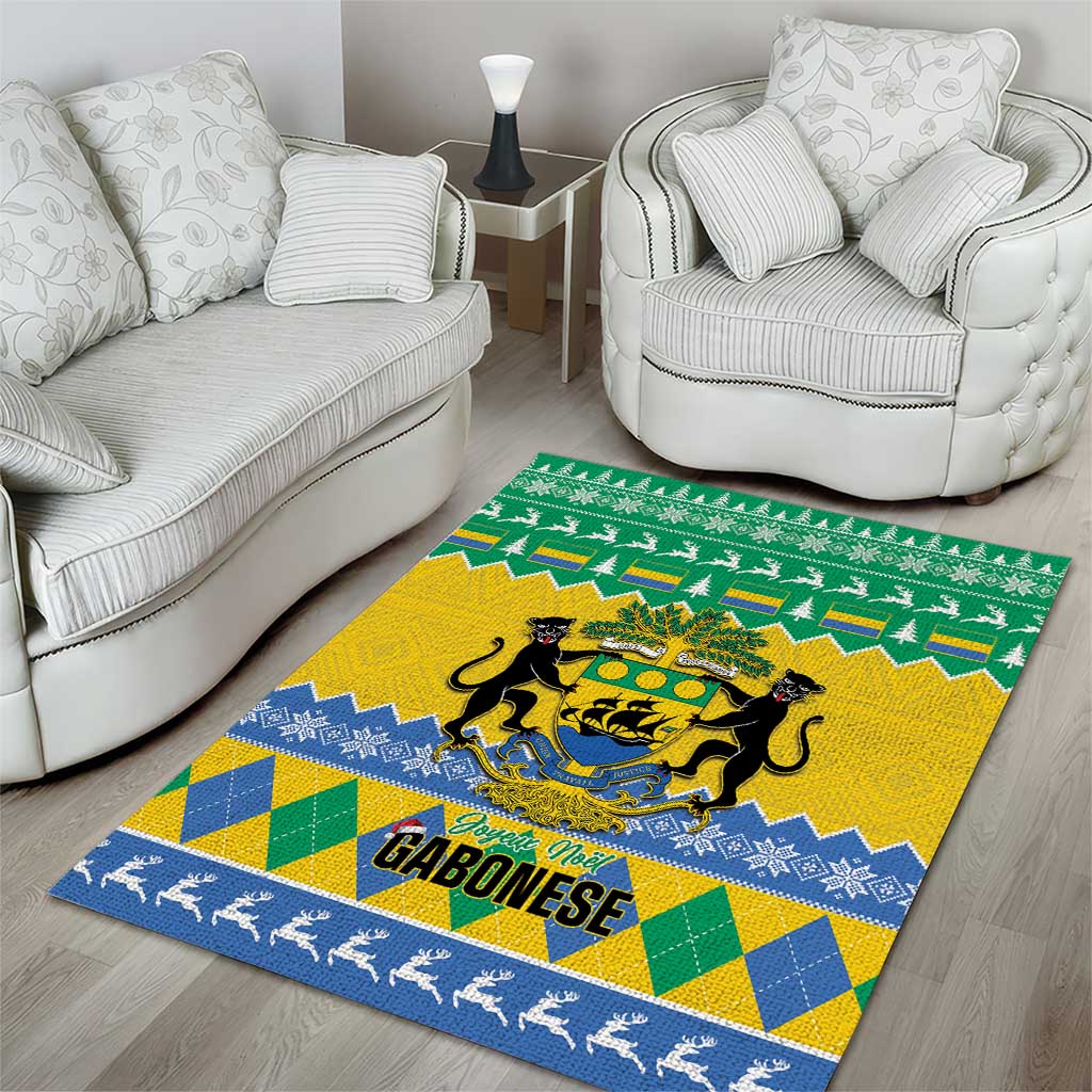 Afro Gabon Christmas Area Rug Joyeux Noel Coat Of Arms - African Pattern